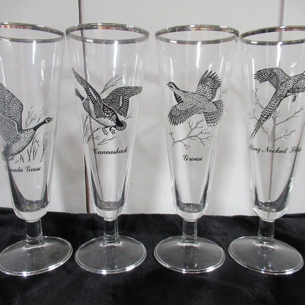 4 Vintage Federal Sportsman Game Bird Waterfowl Pilsner Glasses
